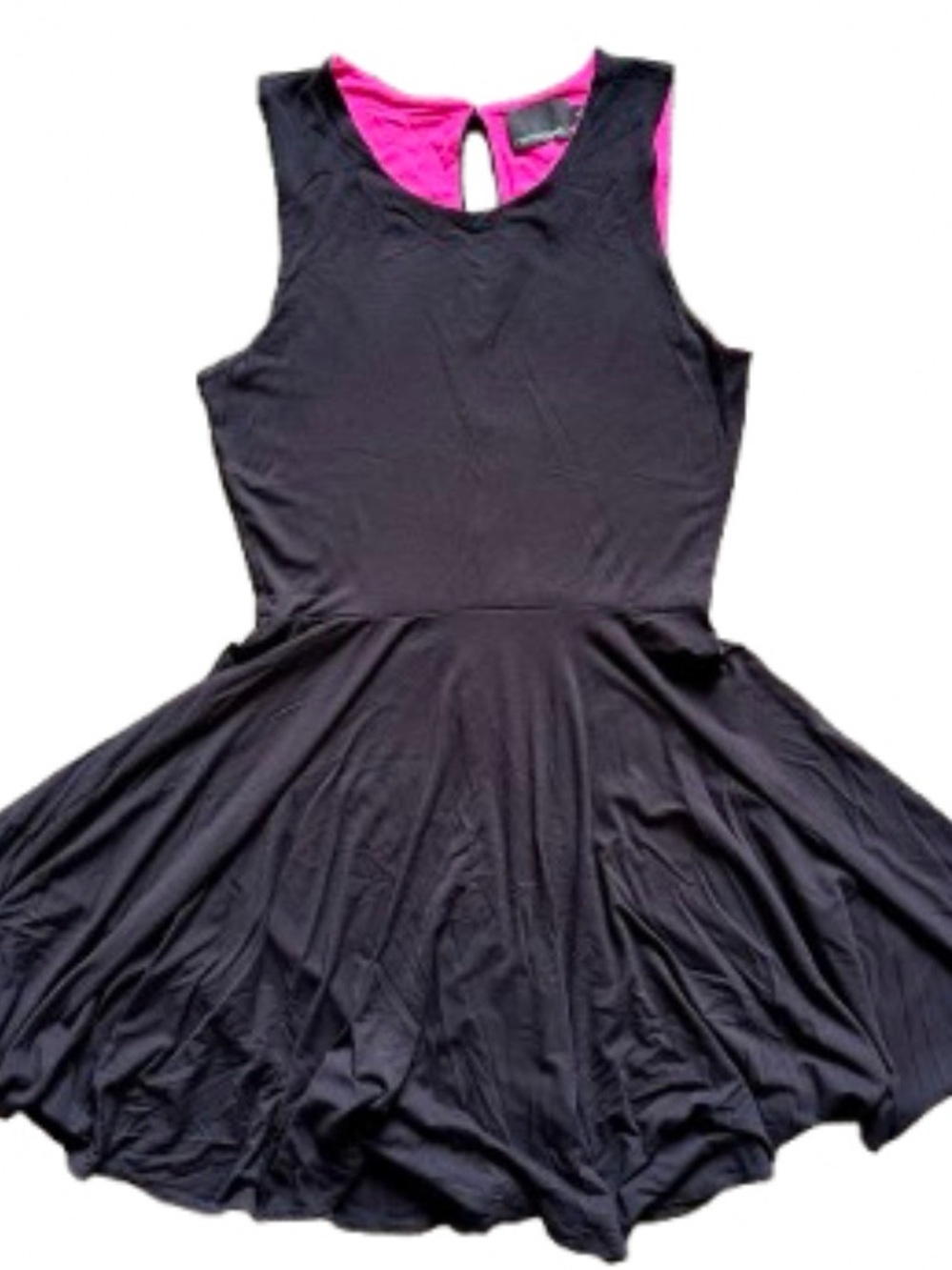 Cynthia Rowley Black Sleeveless Fit Flare Midi Dress Pink Contrast Lining Sz L